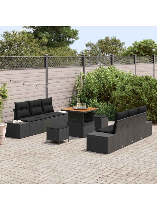 Dārza dīvānu komplekts ar spilvenu 9 pcs melna 80 x 80 x 71 cm