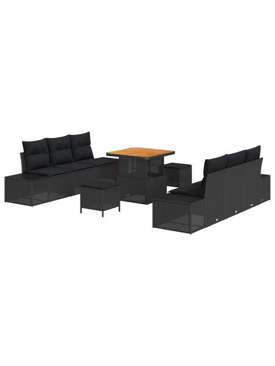 Dārza dīvānu komplekts ar spilvenu 9 pcs melna 80 x 80 x 71 cm
