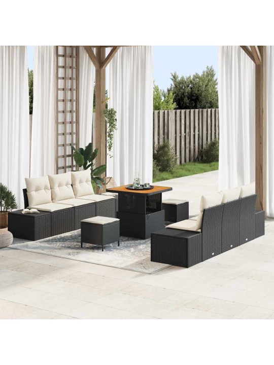 Dārza dīvānu komplekts 9 pcs melns un krēmkrāsa 80 x 80 x 71 cm