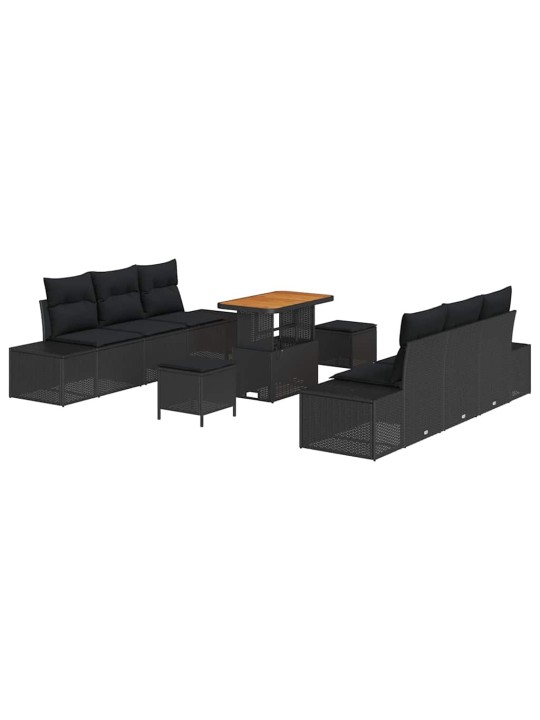 Dārza dīvānu komplekts ar spilvenu 9 pcs melna 90 x 55 x 71 cm