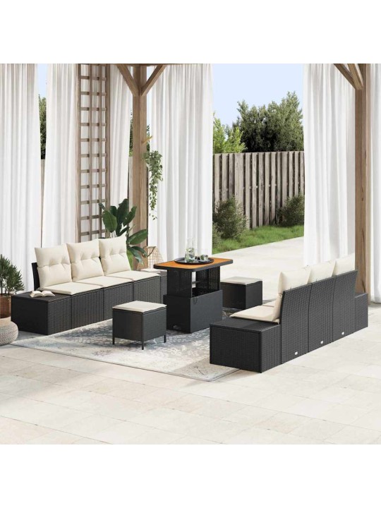Dārza dīvānu komplekts 9 pcs melns un krēmkrāsa 90 x 55 x 71 cm