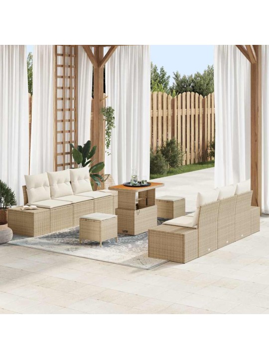 Dārza dīvānu komplekts 9 pcs bēšs un krēms 90 x 55 x 71 cm