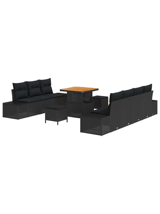 Dārza dīvānu komplekts ar spilvenu 10 pcs melna 80 x 80 x 71 cm