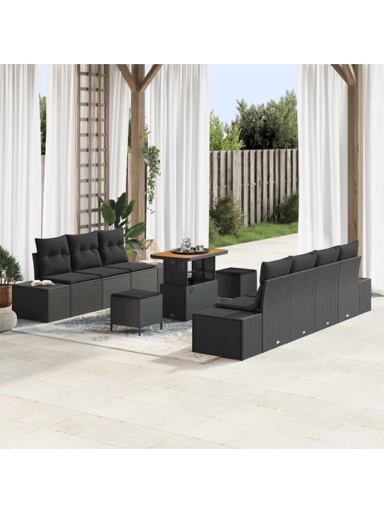Dārza dīvānu komplekts ar spilvenu 10 pcs melna 90 x 55 x 71 cm