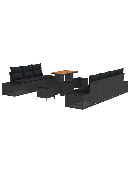 Dārza dīvānu komplekts ar spilvenu 10 pcs melna 90 x 55 x 71 cm