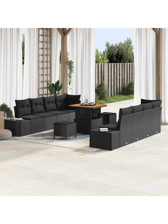 Dārza dīvānu komplekts ar spilvenu 11 pcs melna 80 x 80 x 71 cm