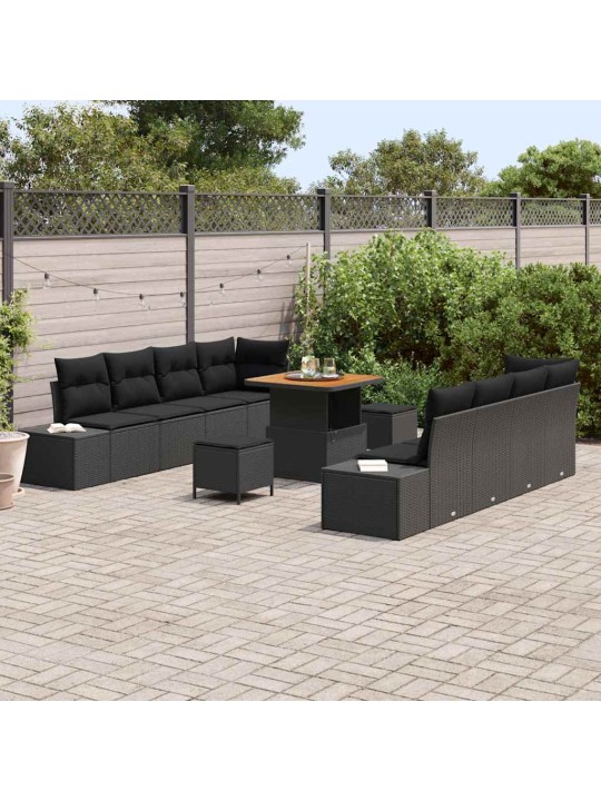Dārza dīvānu komplekts ar spilvenu 11 pcs melna 80 x 80 x 71 cm