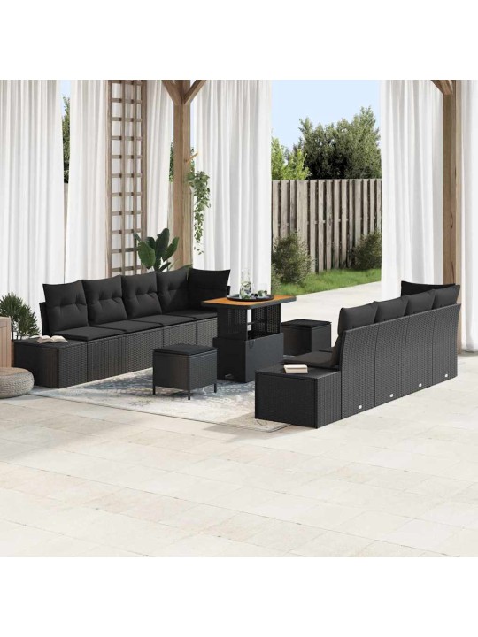 Dārza dīvānu komplekts ar spilvenu 11 pcs melna 90 x 55 x 71 cm