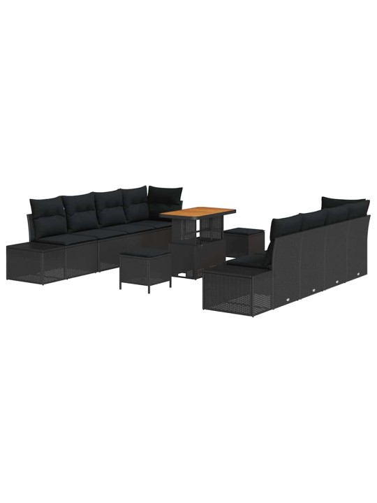 Dārza dīvānu komplekts ar spilvenu 11 pcs melna 90 x 55 x 71 cm