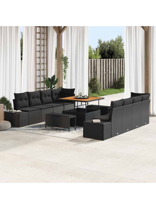 Dārza dīvānu komplekts 11 pcs melna 100 x 100 x 71 cm