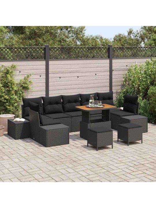 Dārza dīvānu komplekts ar spilvenu 10 pcs melna 90 x 55 x 71 cm