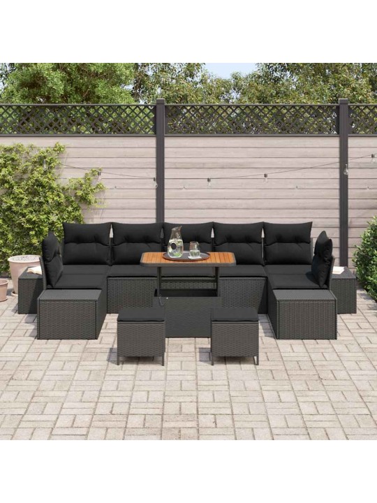 Dārza dīvānu komplekts ar spilvenu 10 pcs melna 90 x 55 x 71 cm