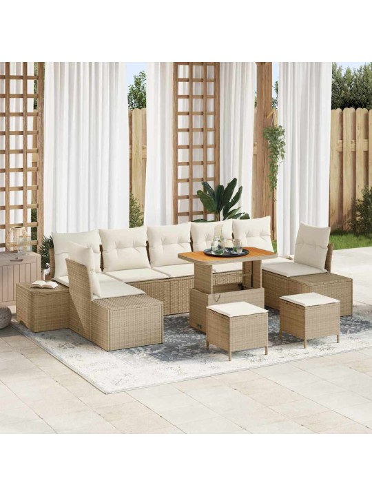 Dārza dīvānu komplekts 10 pcs bēšs un krēms 90 x 55 x 71 cm