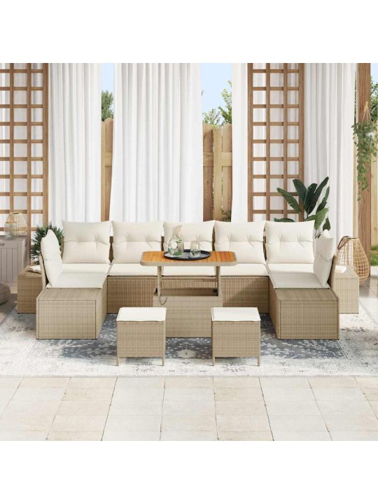 Dārza dīvānu komplekts 10 pcs bēšs un krēms 90 x 55 x 71 cm