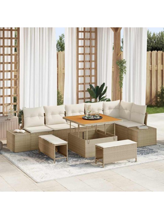 Dārza dīvānu komplekts 9 pcs bēšs un krēms 100 x 100 x 71 cm