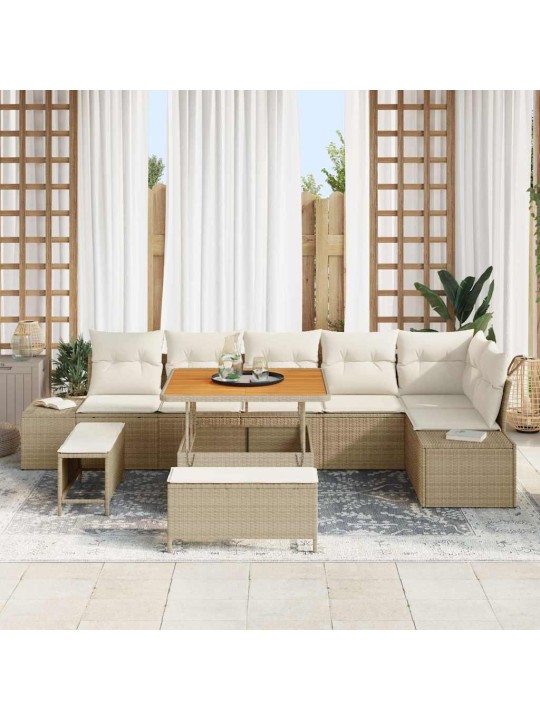 Dārza dīvānu komplekts 9 pcs bēšs un krēms 100 x 100 x 71 cm
