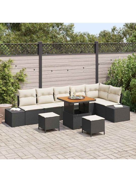 Dārza dīvānu komplekts 9 pcs melns un krēmkrāsa 80 x 80 x 71 cm