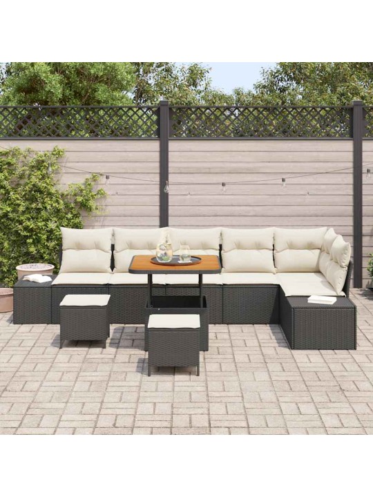 Dārza dīvānu komplekts 9 pcs melns un krēmkrāsa 80 x 80 x 71 cm