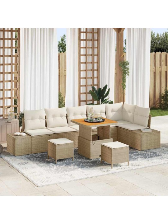 Dārza dīvānu komplekts 9 pcs bēšs un krēms 80 x 80 x 71 cm