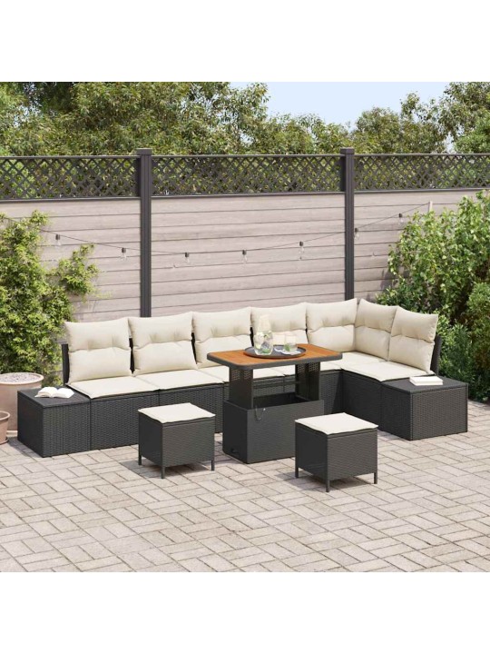 Dārza dīvānu komplekts 9 pcs melns un krēmkrāsa 90 x 55 x 71 cm