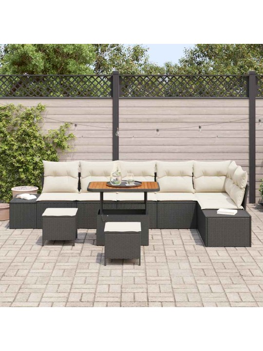 Dārza dīvānu komplekts 9 pcs melns un krēmkrāsa 90 x 55 x 71 cm