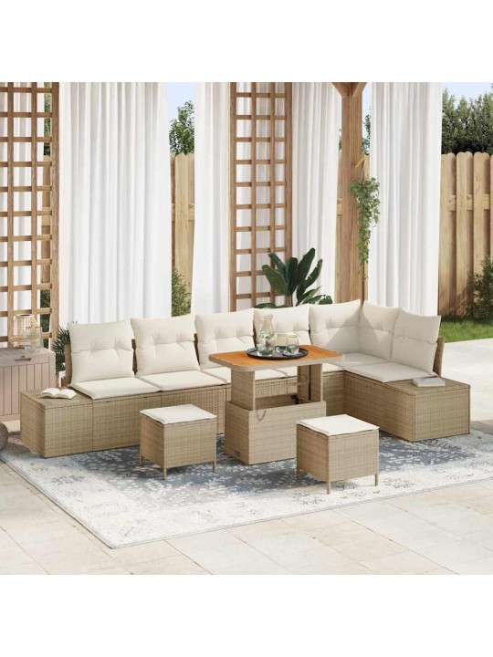 Dārza dīvānu komplekts 9 pcs bēšs un krēms 90 x 55 x 71 cm