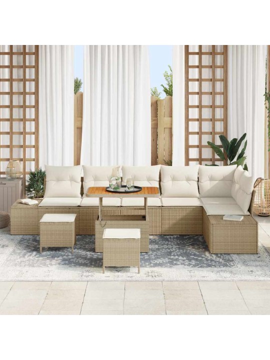 Dārza dīvānu komplekts 9 pcs bēšs un krēms 90 x 55 x 71 cm