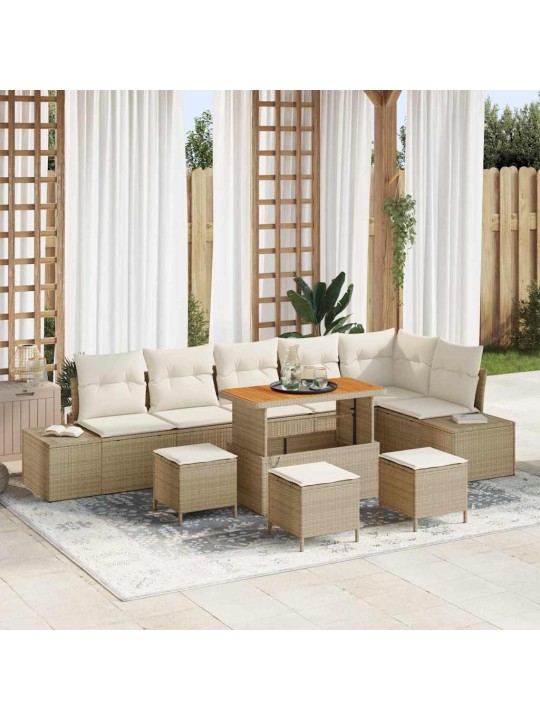 Dārza dīvānu komplekts 9 pcs bēšs un krēms 110 x 55 x 71 cm