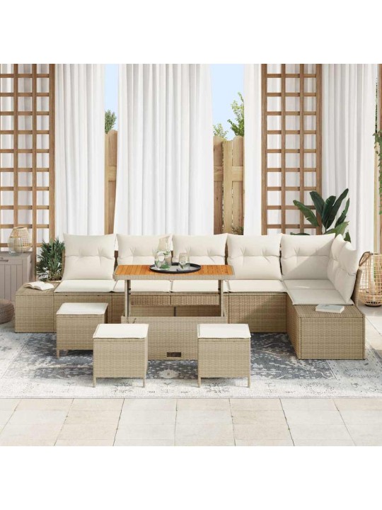 Dārza dīvānu komplekts 9 pcs bēšs un krēms 110 x 55 x 71 cm