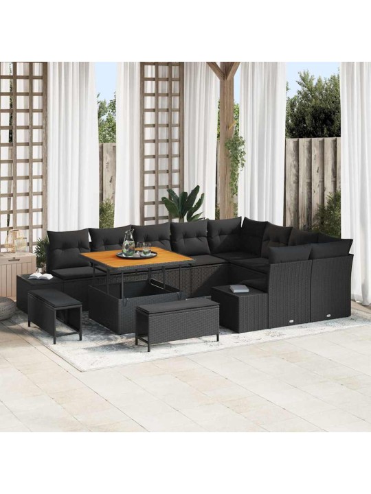 Dārza dīvānu komplekts 12 pcs melna 100 x 100 x 71 cm