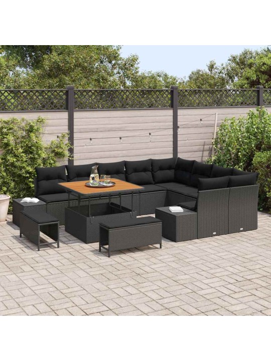 Dārza dīvānu komplekts 12 pcs melna 100 x 100 x 71 cm
