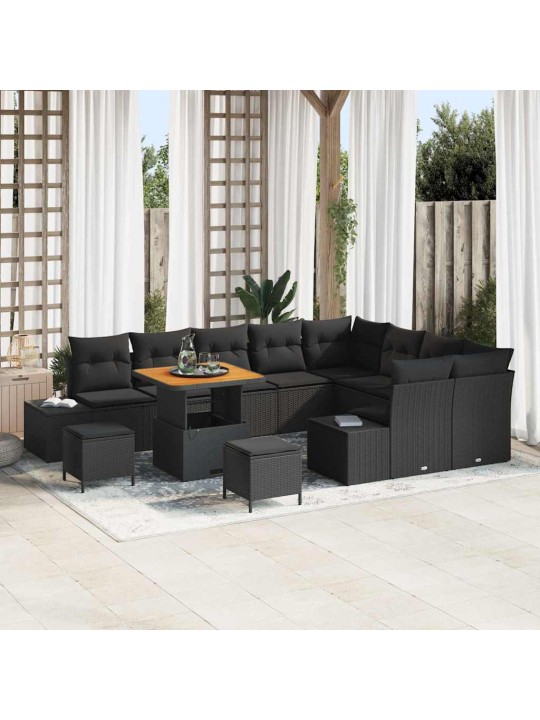 Dārza dīvānu komplekts ar spilvenu 12 pcs melna 80 x 80 x 71 cm