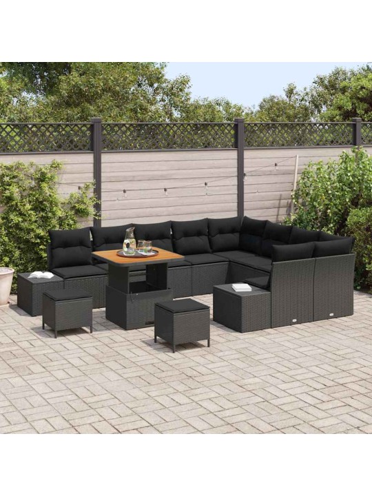 Dārza dīvānu komplekts ar spilvenu 12 pcs melna 80 x 80 x 71 cm