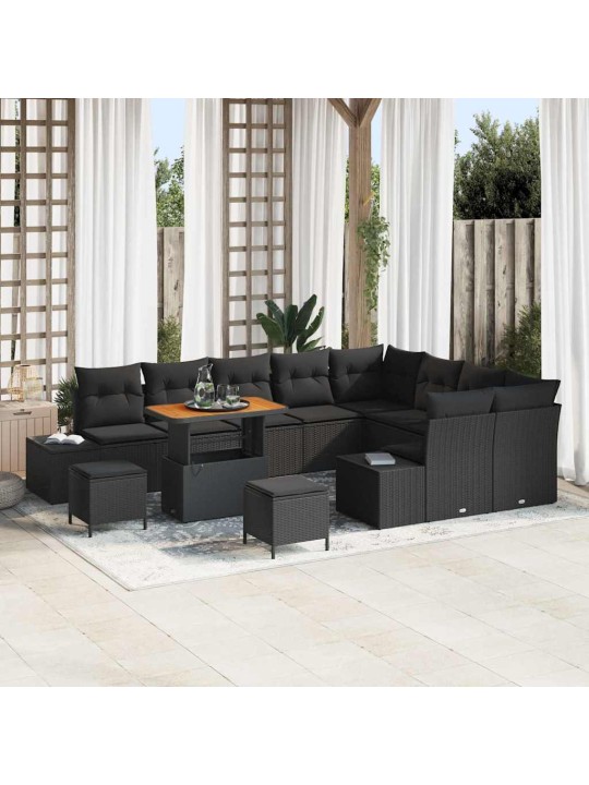 Dārza dīvānu komplekts ar spilvenu 12 pcs melna 90 x 55 x 71 cm