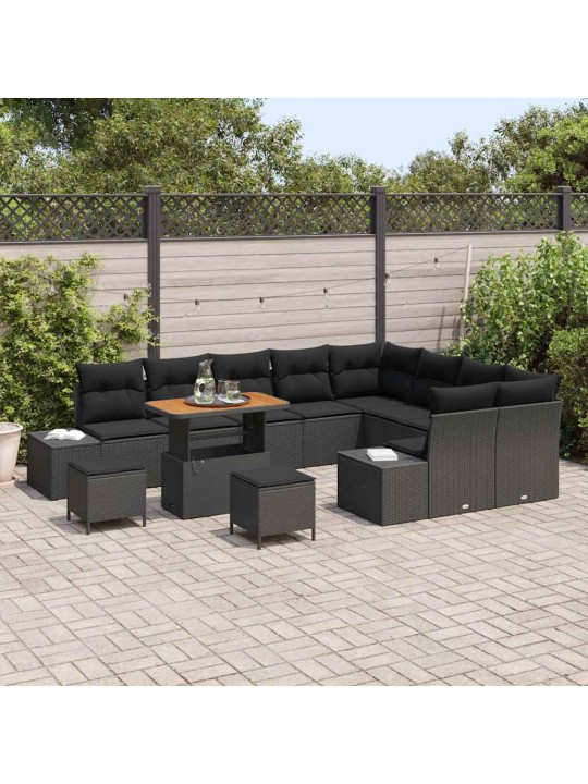 Dārza dīvānu komplekts ar spilvenu 12 pcs melna 90 x 55 x 71 cm