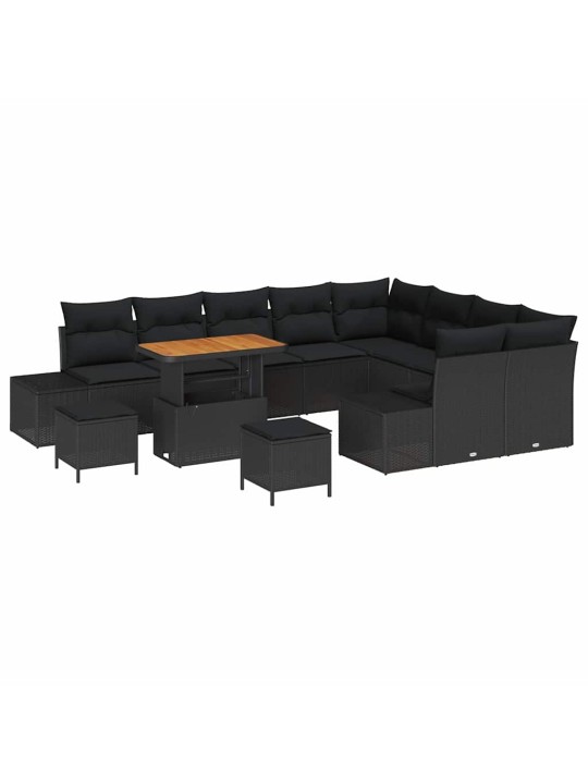Dārza dīvānu komplekts ar spilvenu 12 pcs melna 90 x 55 x 71 cm