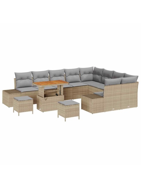 Dārza dīvānu komplekts ar spilvenu 12 pcs bēša un gaiši pelēka