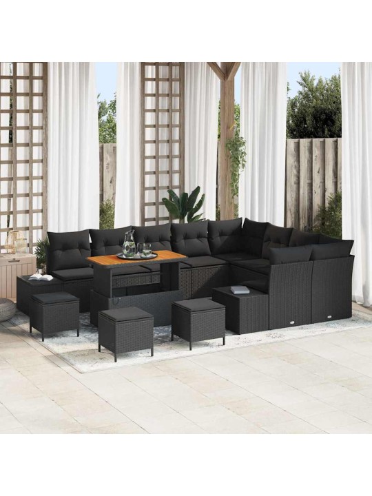Dārza dīvānu komplekts 12 pcs melna 110 x 55 x 71 cm