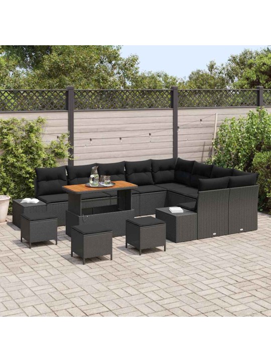 Dārza dīvānu komplekts 12 pcs melna 110 x 55 x 71 cm