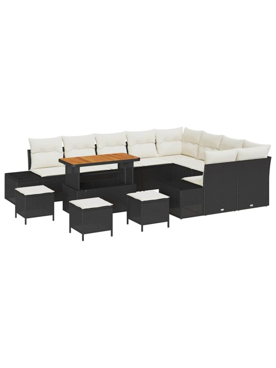 Dārza dīvānu komplekts ar spilvenu 12 pcs melns un krēmkrāsa