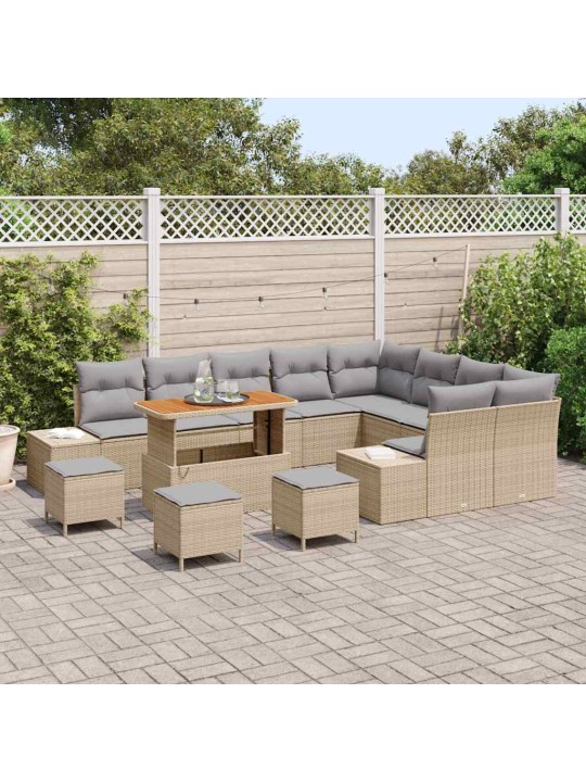 Dārza dīvānu komplekts ar spilvenu 12 pcs bēša un gaiši pelēka