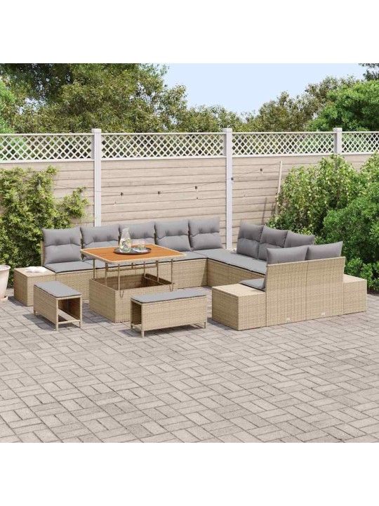 Dārza dīvānu komplekts ar spilvenu 13 pcs bēša un gaiši pelēka