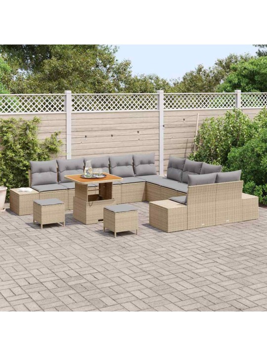 Dārza dīvānu komplekts ar spilvenu 13 pcs bēša un gaiši pelēka