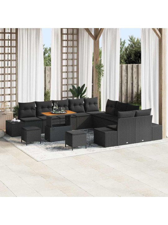 Dārza dīvānu komplekts ar spilvenu 13 pcs melna 90 x 55 x 71 cm