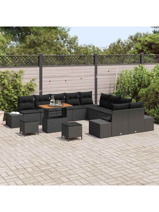 Dārza dīvānu komplekts ar spilvenu 13 pcs melna 90 x 55 x 71 cm