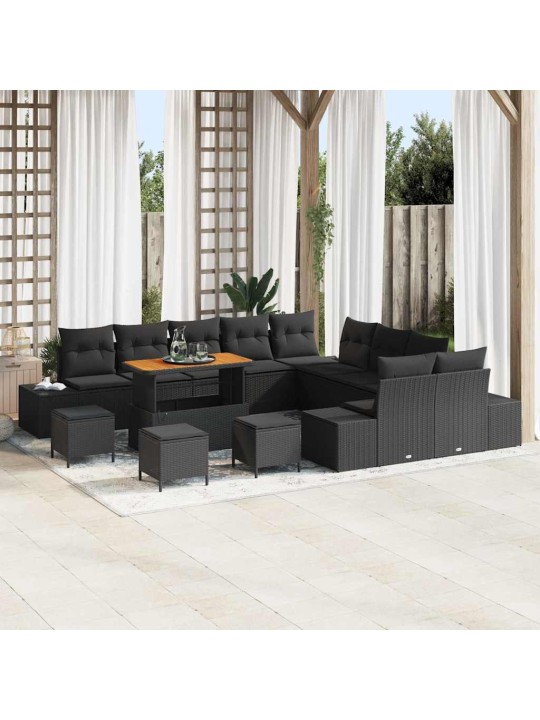 Dārza dīvānu komplekts 13 pcs melna 110 x 55 x 71 cm