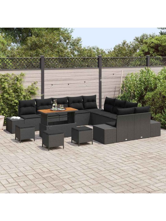 Dārza dīvānu komplekts 13 pcs melna 110 x 55 x 71 cm
