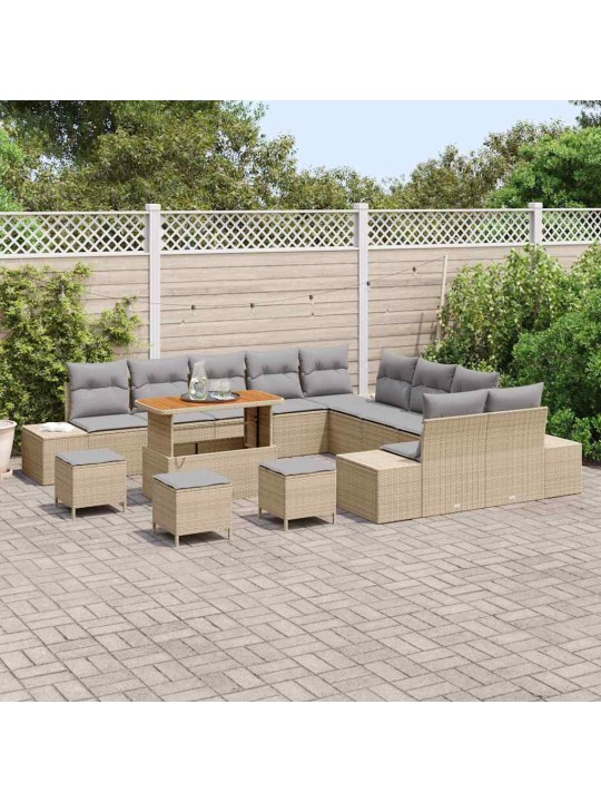 Dārza dīvānu komplekts ar spilvenu 13 pcs bēša un gaiši pelēka