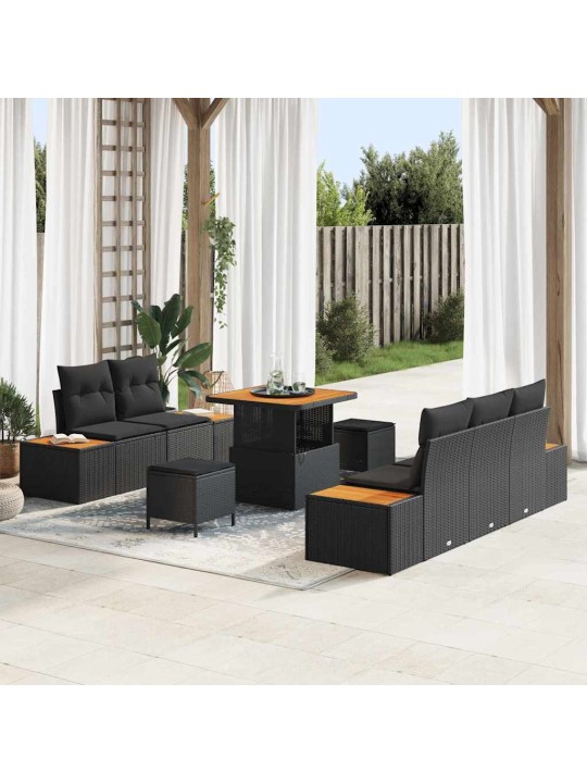Dārza dīvānu komplekts ar spilvenu 8 pcs melna 80 x 80 x 71 cm