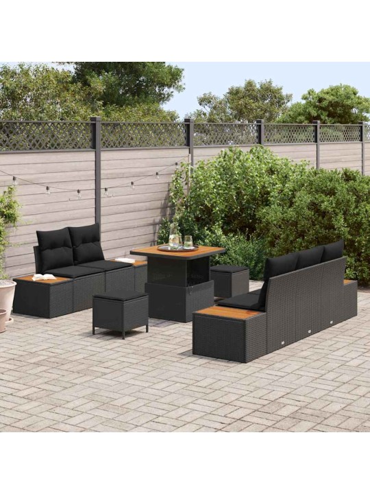 Dārza dīvānu komplekts ar spilvenu 8 pcs melna 80 x 80 x 71 cm